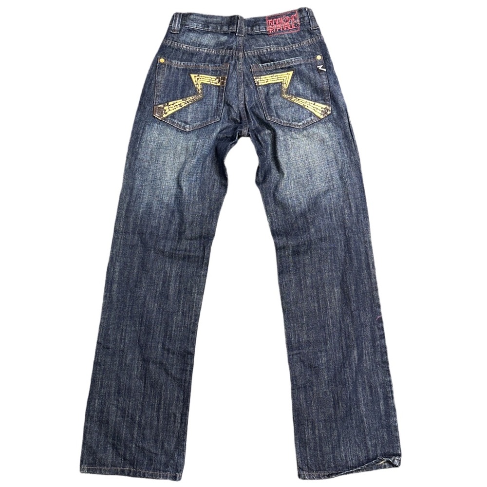 Y2K ROCK & REPUBLIC men's dark faded lowrise relaxed jeans w/embroidery, 30".